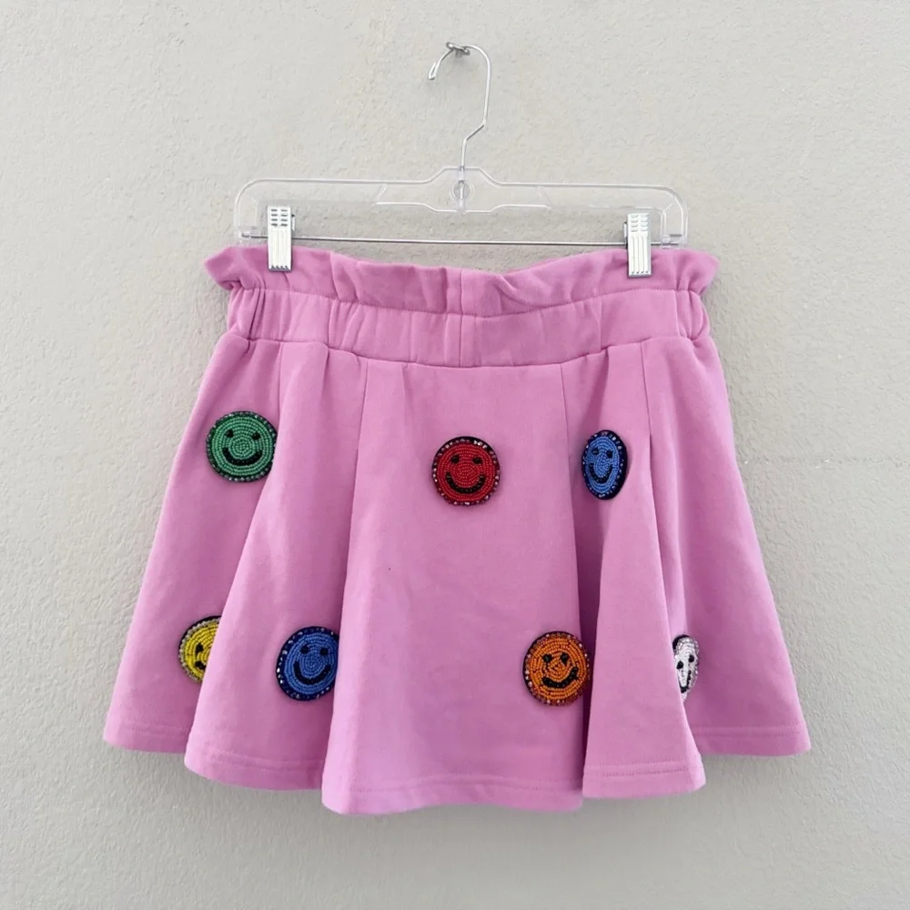 Queen Of Sparkles Smiley Face 3D Skort Set Med Pink Sweatshirt Skirt Casual Fun - Picture 9 of 16